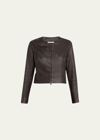 Susan Bender Stretch Leather Long-sleeve Cardigan Jacket In Chocolate