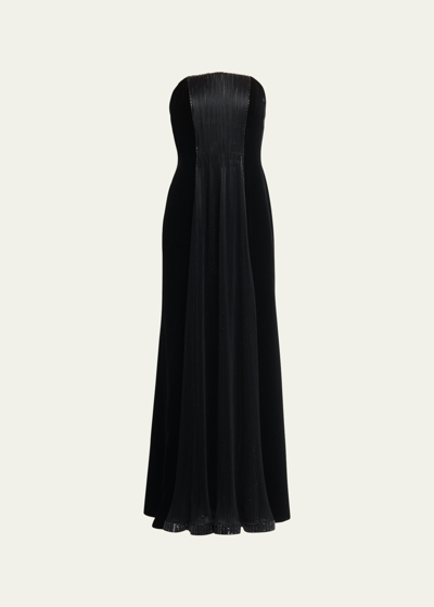 Giorgio Armani Velvet Strapless Gown With Crystal-embellished Panel In Black
