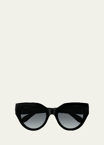 Gucci Gg Emblem Acetate Cat-eye Sunglasses In Shiny Black