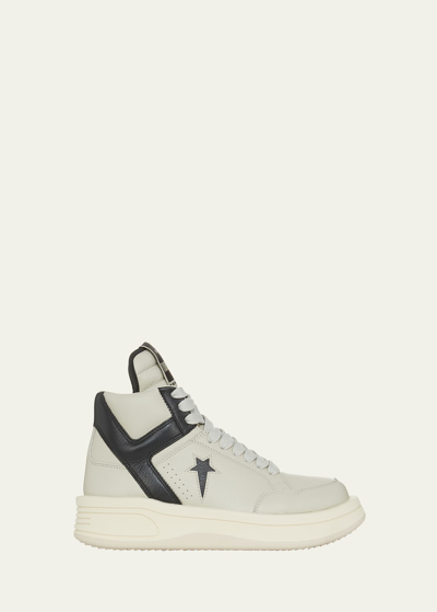 Drkshdw Rick Owens X Converse Men's Turbowpn Leather High-top Sneakers In Oyster/black