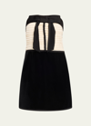 LOVESHACKFANCY VERONIQUE RUCHED STRAPLESS TWO-TONE MINI DRESS