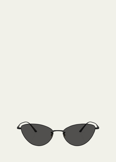 Khaite X Oliver Peoples Sleek Black Steel Butterfly Sunglasses In Matte Black