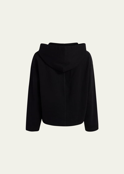 Another Tomorrow Fleece Cropped Hoodie In Black