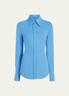 Another Tomorrow Bias Seamed Button Up Blouse In Agean