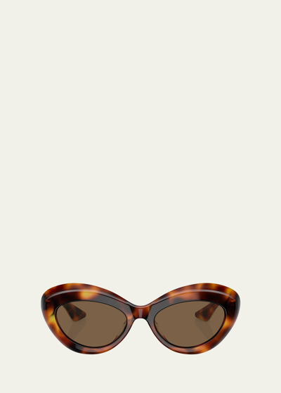 Khaite Bold Acetate Oval Sunglasses In Dark Brown