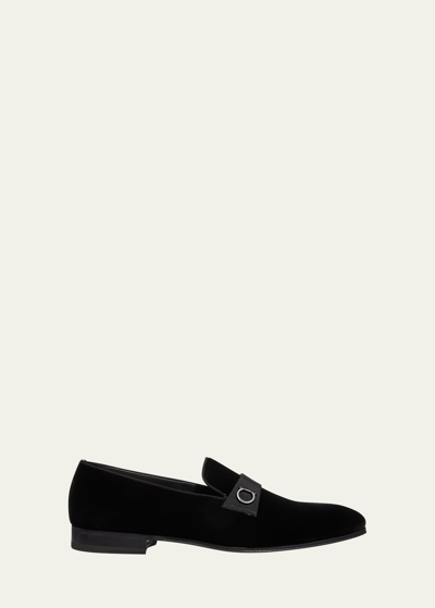 Ferragamo Men's Lapo Velvet Loafers In Nero