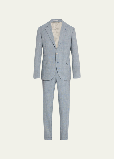 Brunello Cucinelli Men's Paid Linen-wool Suit In C073 Denim