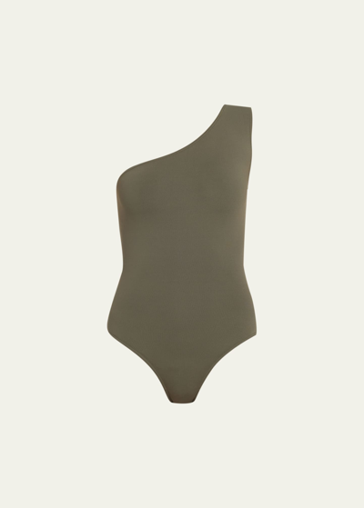 Eres Effigie One-shoulder One-piece Swimsuit In Olive Noir
