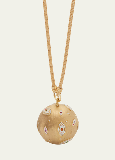 Marie Lichtenberg 18k Gold Enamel Evil Eye Diamond Sapphire Xl Orb Pendant Necklace In Yg