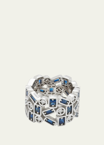 Suzanne Kalan 18k White Gold Inlay Ring With Sapphires And Diamonds In Metallic