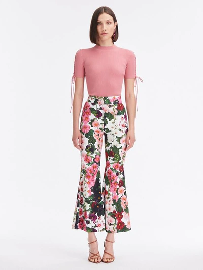 Oscar De La Renta Hollyhocks Cotton Twill Flare Pant In White