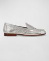 Veronica Beard Woven Metallic Penny Loafers In Silver