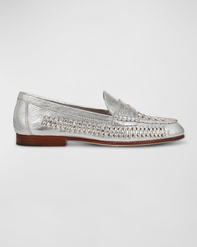 VERONICA BEARD WOVEN METALLIC PENNY LOAFERS