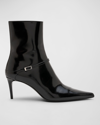 Saint Laurent Vendome Patent Buckle Stiletto Booties In Noir 1000