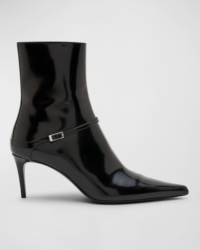 Saint Laurent Vendome Patent Buckle Stiletto Booties In Black