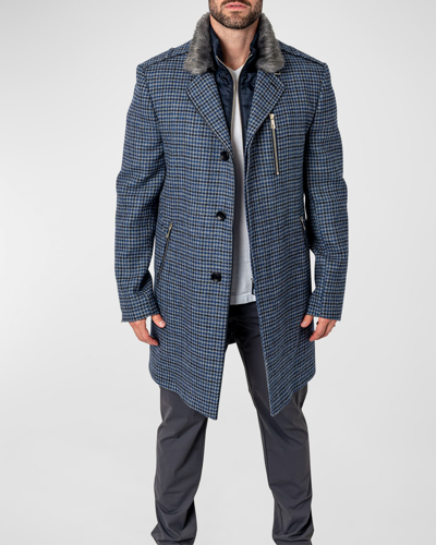 Maceoo Captain Houndstooth Peacoat With Bib In Blue