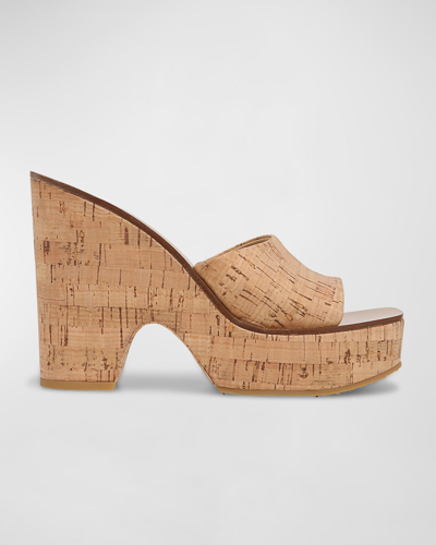 Veronica Beard Paulita Cork Platform Slide Sandals In Natural