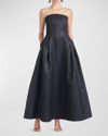 SACHIN & BABI MARGAUX PLEATED STRAPLESS JACQUARD GOWN