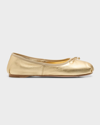 Miu Miu Metallic Logo-band Ballerina Flats In Platino