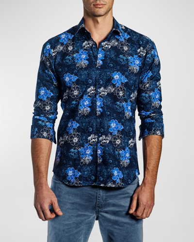 Jared Lang Men's Floral Cotton Button Down Shirt In Dark Navy
