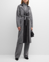 Misook Tweed Mixed Media Belted Sweater Coat In Black/new Ivory