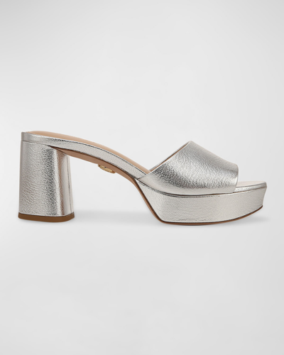 Veronica Beard Dali Metallic Platform Mule Sandals In Silver