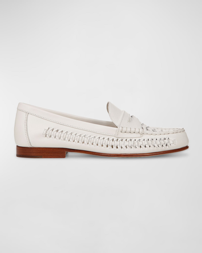 Veronica Beard Woven Leather Penny Loafers In Coconut