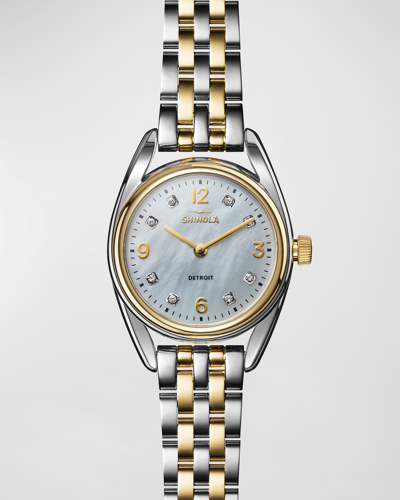 Shinola Derby Mother Of Pearl Two Tone Bracelet Watch With Diamonds, 30.5mm