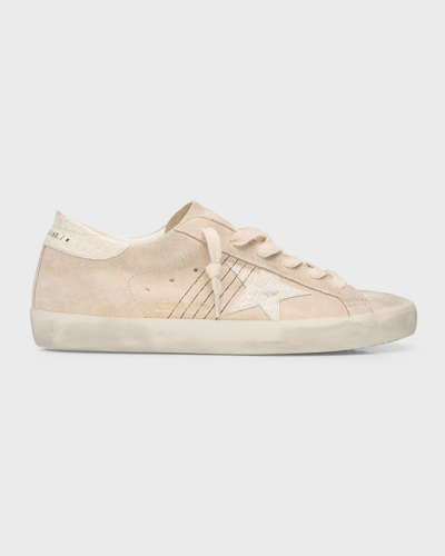 Golden Goose Superstar Suede Croco Low-top Sneakers In Seed Pearl Butter