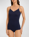 Hanro Seamless V-neck Cotton Camisole In 1610 - Deep Navy