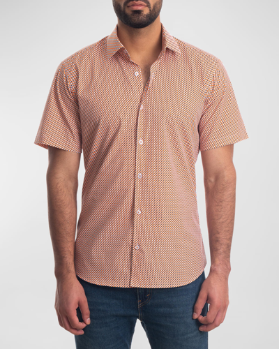 Jared Lang Trim Fit Short Sleeve Cotton Button-up Shirt In White - Orange