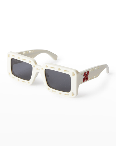 Off-white Atlantic Arrow Cutout Square Acetate Sunglasses In White Dark Gray