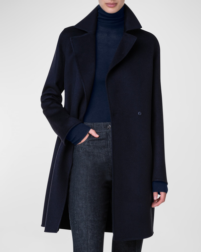 Akris Bera Brushed Cashmere Doble-breasted Coat In Blue