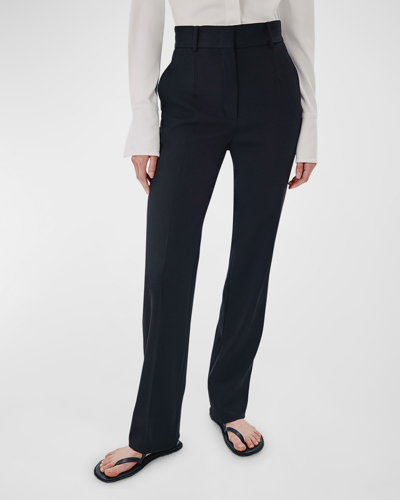Another Tomorrow Wool Straight Leg Trousers In Black