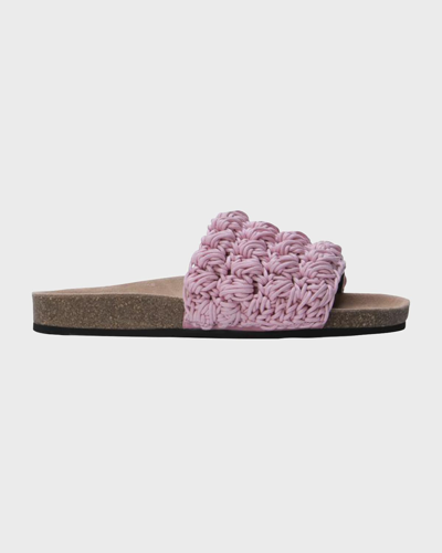 Jw Anderson Crochet Cotton Comfort Slide Sandals In Pink