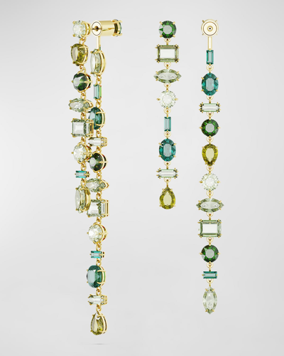 Swarovski Gold-tone Mix-cut Green Crystal Drop Earrings In Multi