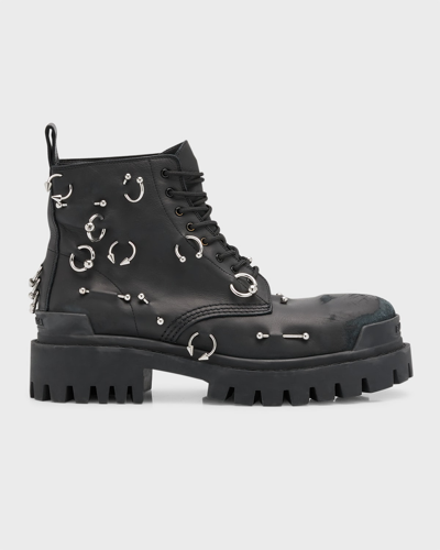 Balenciaga Strike 20 Piercing-embellished Leather Boots In Black