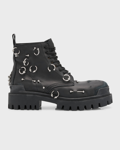 Balenciaga Strike Piercing Combat Boots In Black Leather