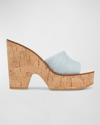 Veronica Beard Paulita Cork Platform Slide Sandals In Vista Blue
