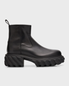Off-white Chunky Sole Leather Boots With Elastic Side Panels In Black