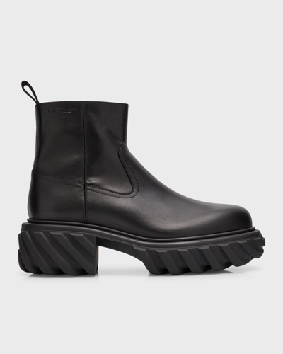 OFF-WHITE MEN'S EXPLORATION TRACTOR MOTOR LEATHER ANKLE BOOTS