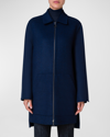 Akris Fabiola Brushed Cashmere Collared Coat In Navy