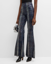Cout De La Liberte Super High-rise Snakeskin Leather Super Bell Flare Pants In Blue 570