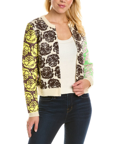 Tory Burch Floral-print Sequin Cardigan In Beige