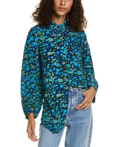 Ganni Silk-blend Shirt In Blue