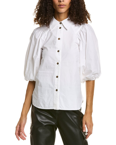 Ganni Balloon Sleeve Shirt In White