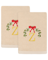 LINUM HOME TEXTILES LINUM HOME TEXTILES SET OF 2 CHRISTMAS MISTLETOE MONOGRAM EMBROIDERED LUXURY TURKISH COTTON HAND TOW