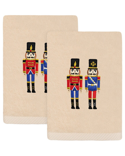 Linum Home Textiles Set Of 2 Christmas Nutcrackers Embroidered Luxury Turkish Cotton Hand Towels In Brown