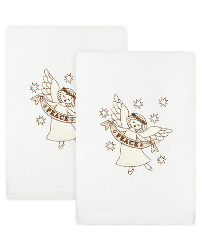 Linum Home Textiles Set Of 2 Christmas Angel Embroidered Luxury Turkish Cotton Hand Towels In White