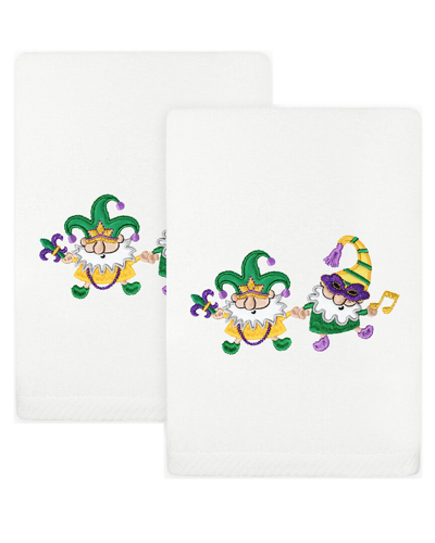 LINUM HOME TEXTILES LINUM HOME TEXTILES SET OF 2 MARDI GRAS GNOMES EMBROIDERED LUXURY TURKISH COTTON HAND TOWELS